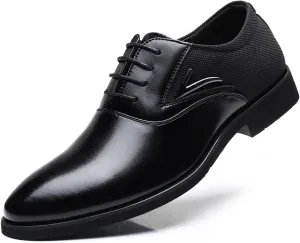 HOOENG Formal Shoes for Men Lace Up Round Black Burnished Toe Vegan Leather Anti-Slip Slip Resistant Low Top Classic (Color : Black, Size : 8.5)