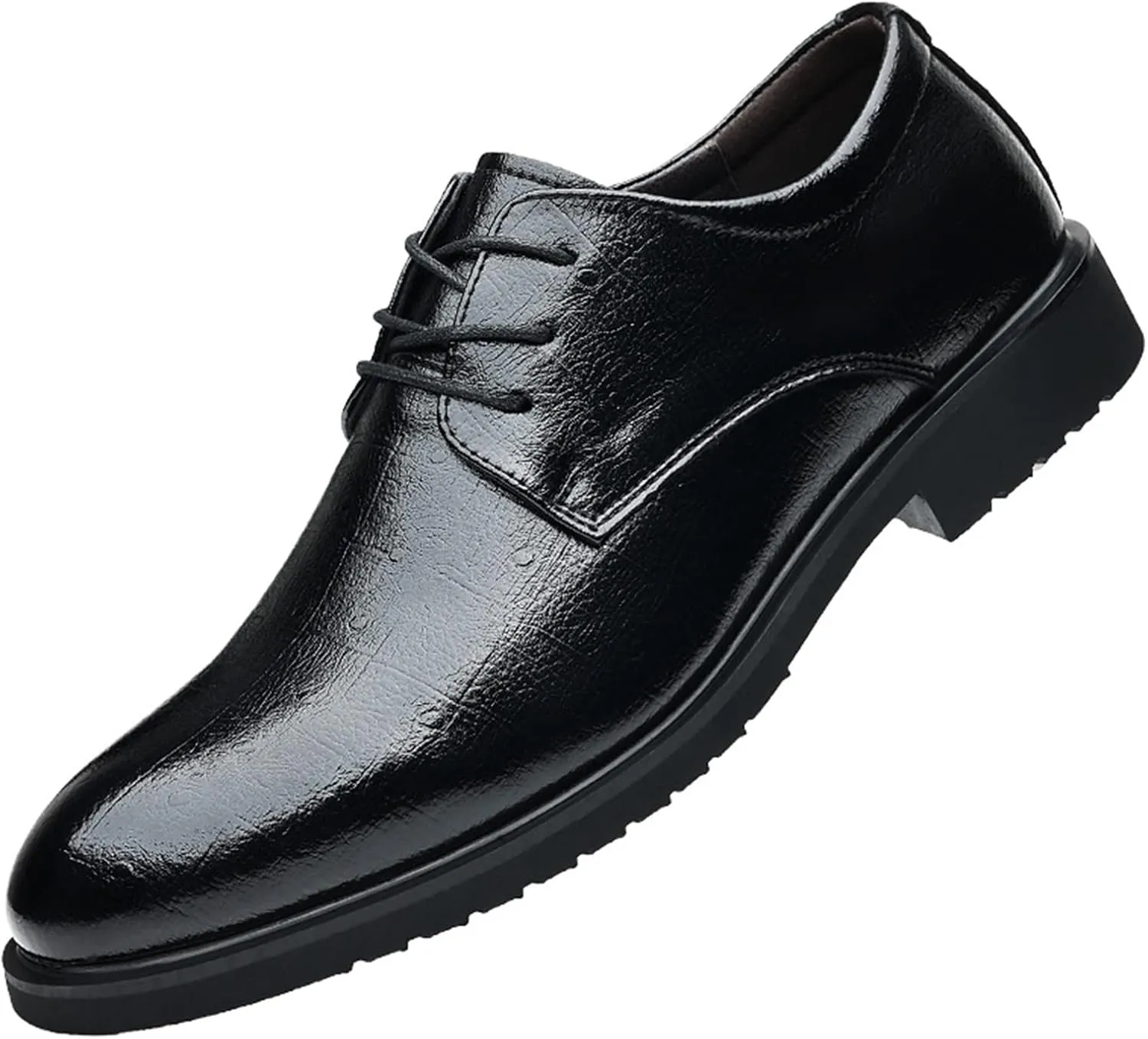 HOOENG Formal Shoes for Men Lace Up Round Burnished Toe Derby Shoes Vegan Leather Non Slip Low Top Slip Resistant Block Heel Prom