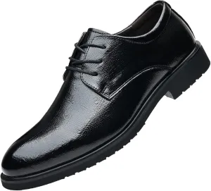 HOOENG Formal Shoes for Men Lace Up Round Burnished Toe Derby Shoes Vegan Leather Non Slip Low Top Slip Resistant Block Heel Prom