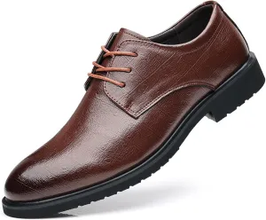 HOOENG Formal Shoes for Men Lace Up Round Burnished Toe Derby Shoes Vegan Leather Non Slip Low Top Slip Resistant Block Heel Prom