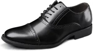 HOOENG Formal Shoes for Men Lace Up Round Cap Toe Vegan Leather Non Slip Low Top Rubber Sole Block Heel Slip Resistant Business (Color : Black, Size : 10)