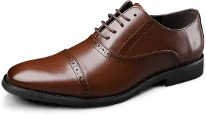 HOOENG Formal Shoes for Men Lace Up Round Cap Toe Vegan Leather Non Slip Low Top Rubber Sole Block Heel Slip Resistant Business (Color : Brown, Size : 12)