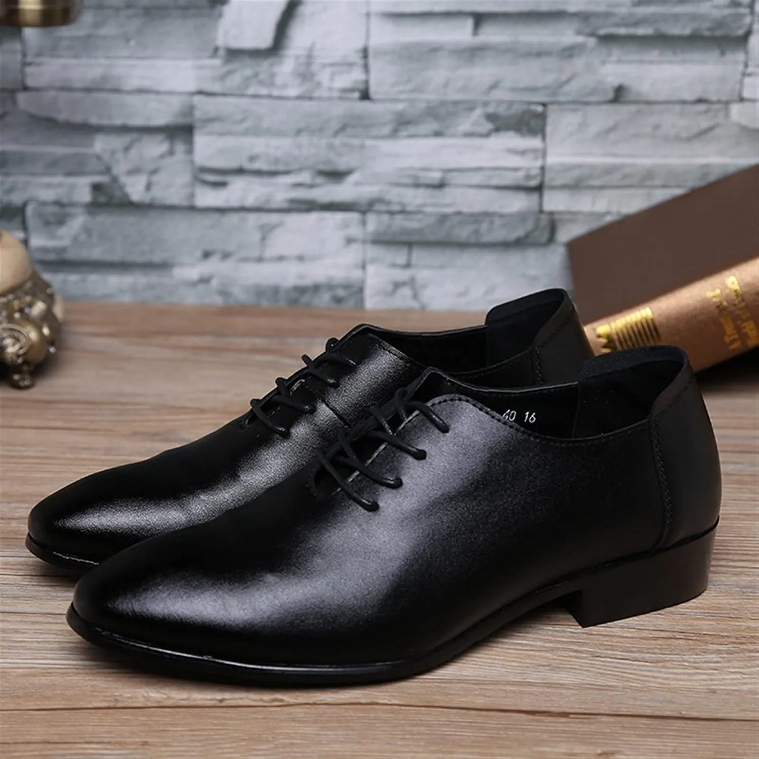 HOOENG Formal Shoes for Men Lace Up Round Toe Vegan Leather Block Heel Rubber Sole Anti-Slip Non Slip Low Top Classic