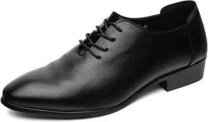 HOOENG Formal Shoes for Men Lace Up Round Toe Vegan Leather Block Heel Rubber Sole Anti-Slip Non Slip Low Top Classic