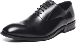 HOOENG Formal Shoes for Men Lace Up Snip Toe Vegan Leather Rubber Sole Slip Resistant Anti-Slip Block Heel Low Top Prom (Color : Black, Size : 10)