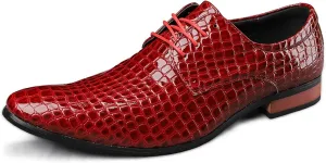 HOOENG Oxford Dress Shoes for Men Lace Up Crocodile Embossed Derby Shoes Pointed Toe Vegan Leather Rubber Sole Non Slip Resistant Low Top Anti-Slip Business (Color : Red, Size : 7.5)