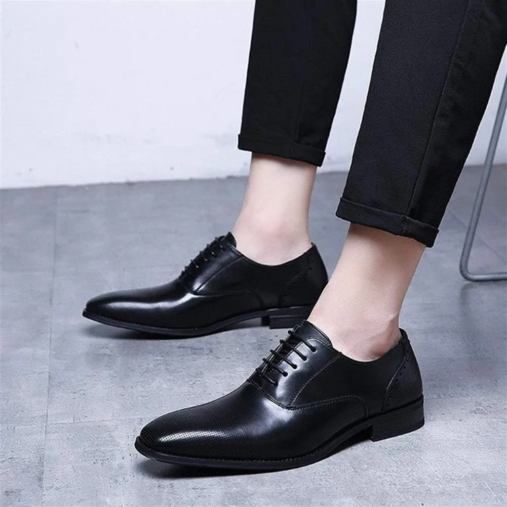 HOOENG Oxford Formal Shoes for Men Lace Up Cap Toe Vegan Leather Low Top Resistant Non Slip Anti-Slip Wedding