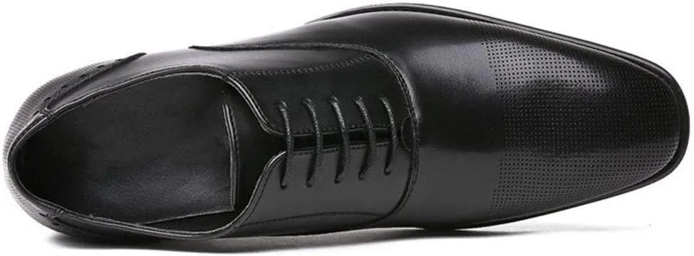 HOOENG Oxford Formal Shoes for Men Lace Up Cap Toe Vegan Leather Low Top Resistant Non Slip Anti-Slip Wedding