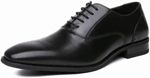 HOOENG Oxford Formal Shoes for Men Lace Up Cap Toe Vegan Leather Low Top Resistant Non Slip Anti-Slip Wedding