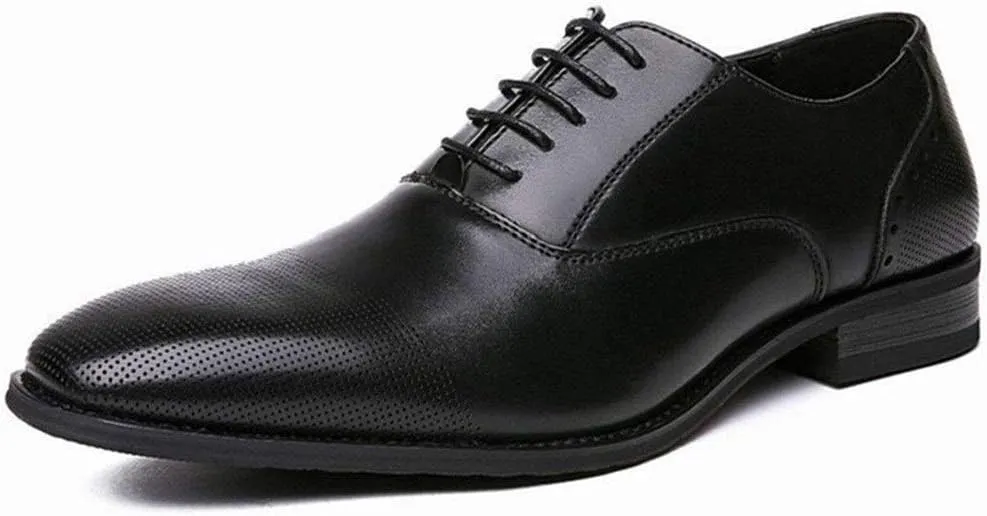 HOOENG Oxford Formal Shoes for Men Lace Up Cap Toe Vegan Leather Low Top Resistant Non Slip Anti-Slip Wedding