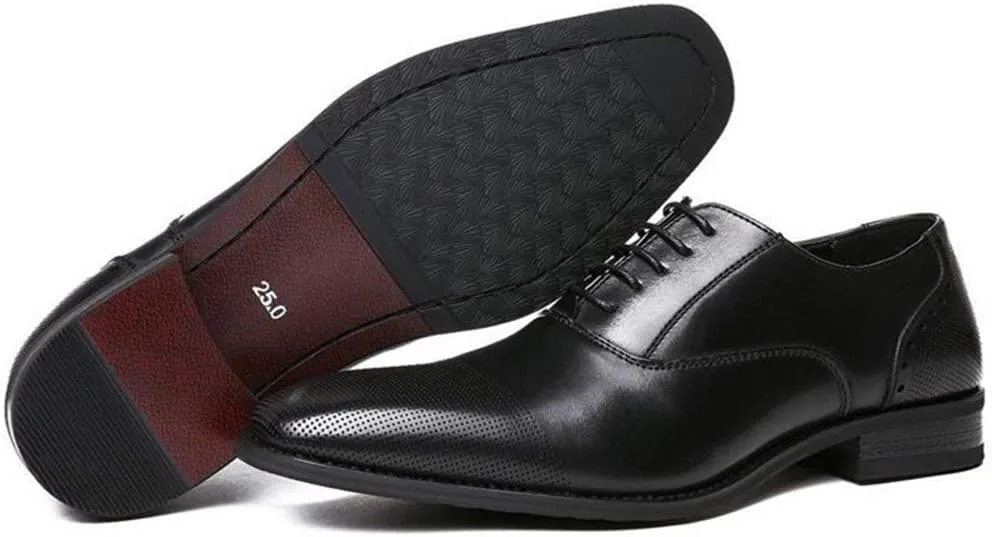 HOOENG Oxford Formal Shoes for Men Lace Up Cap Toe Vegan Leather Low Top Resistant Non Slip Anti-Slip Wedding