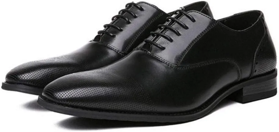 HOOENG Oxford Formal Shoes for Men Lace Up Cap Toe Vegan Leather Low Top Resistant Non Slip Anti-Slip Wedding