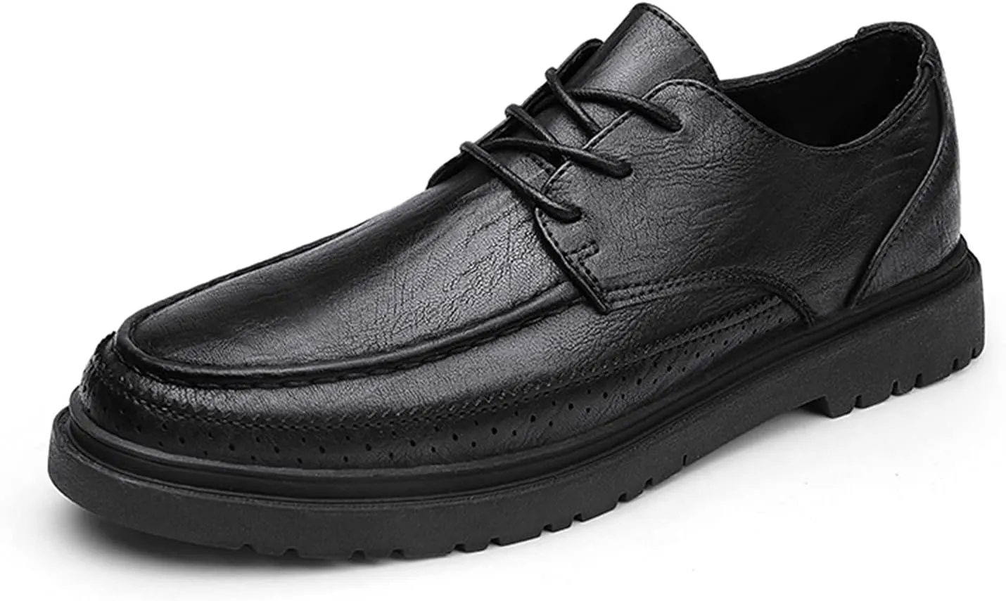 HOOENG Oxford Shoes for Men Lace Up Apron Toe Round Toe Derby Shoes Vegan Leather Anti-Slip Low Top Non Slip Classic
