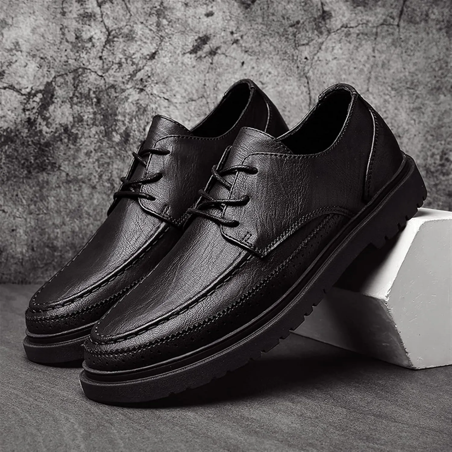 HOOENG Oxford Shoes for Men Lace Up Apron Toe Round Toe Derby Shoes Vegan Leather Anti-Slip Low Top Non Slip Classic