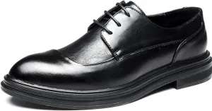 HOOENG Oxford Shoes for Men Lace Up Derby Shoes Round Burnished Toe Vegan Leather Block Heel Anti-Slip Non Slip Resistant Rubber Sole Business (Color : Black, Size : 7)