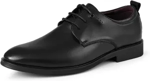 HOOENG Oxford Shoes for Men Lace Up Round Toe Derby Shoes Vegan Leather Rubber Sole Block Heel Low Top Non Slip Anti-Slip Classic