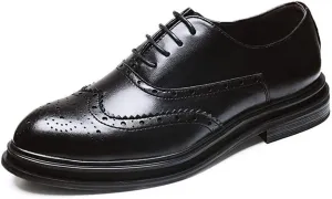HOOENG Oxford Shoes for Men Lace Up Wing Tip Brogue Burnished Toe Shoes Vegan Leather Slip Resistant Block Heel Rubber Sole Low Top Wedding (Color : Black, Size : 8.5)