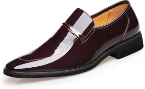 HOOENG Oxford Shoes for Men Slip On Round Toe Shiny Vegan Leather Rubber Sole Low Top Slip Resistant Walking