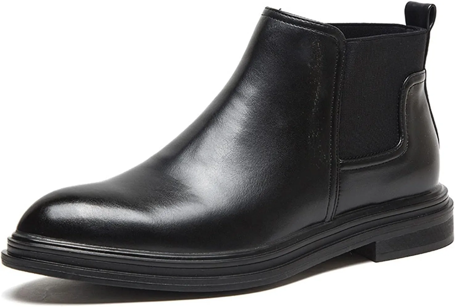 HOOENG Round Toe Ankle Boots for Men Ankle Block Heel Elastic Bandage PU Waterproof on Non Slip Wearable Anti-Slip Casual