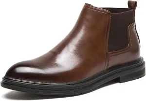 HOOENG Round Toe Ankle Boots for Men Ankle Block Heel Elastic Bandage PU Waterproof on Non Slip Wearable Anti-Slip Casual