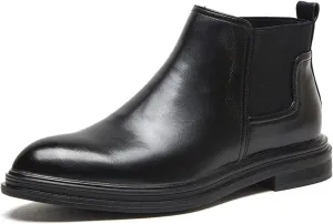 HOOENG Round Toe Ankle Boots for Men Ankle Block Heel Elastic Bandage PU Waterproof on Non Slip Wearable Anti-Slip Casual