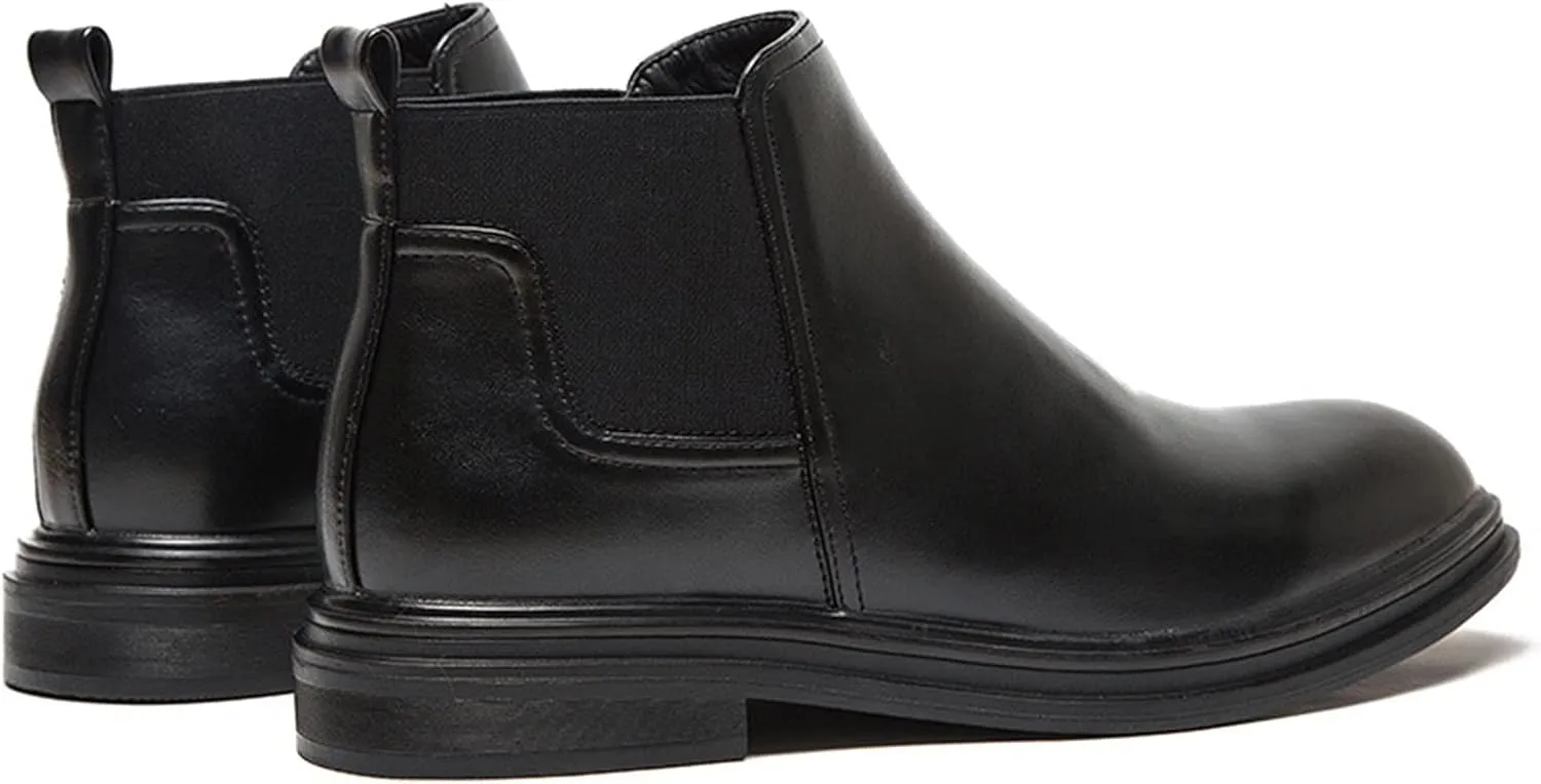 HOOENG Round Toe Ankle Boots for Men Ankle Block Heel Elastic Bandage PU Waterproof on Non Slip Wearable Anti-Slip Casual