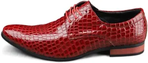 HOOENG Shoes Dress Oxford for Men Lace Up Round Toe Crocodile Embossed Derby Shoes Vegan Leather Non Slip Low Top Anti-Slip Block Heel Party (Color : Red, Size : 11.5)