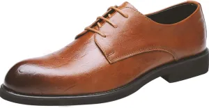 HOOENG Shoes Dress Oxford for Men Lace Up Snip Toe Burnished Toe Derby Shoes Vegan Leather Slip Resistant Anti-Slip Block Heel Prom (Color : Yellow, Size : 8)
