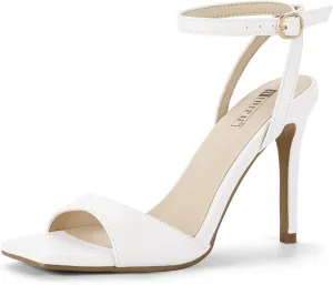 IDIFU IN4 High Heels Strappy Stiletto Heels Square Open Toe Heeled Sandals Wedding Bridal Prom Party Evening Dress Shoes for Women Comfortable Sexy Dressy Cute Ankle Strap Heels