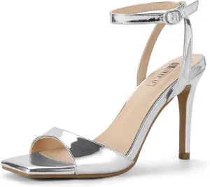 IDIFU IN4 High Heels Strappy Stiletto Heels Square Open Toe Heeled Sandals Wedding Bridal Prom Party Evening Dress Shoes for Women Comfortable Sexy Dressy Cute Ankle Strap Heels