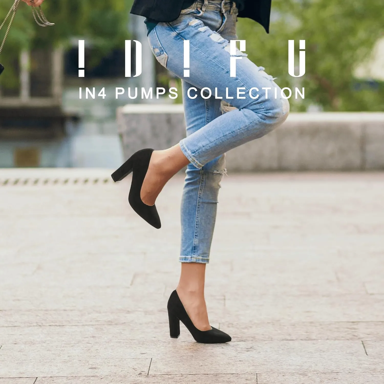 IDIFU Women's IN4 Chunky-HI Block High Heels Closed Pointed Toe Pumps Dress Office Shoes for Women