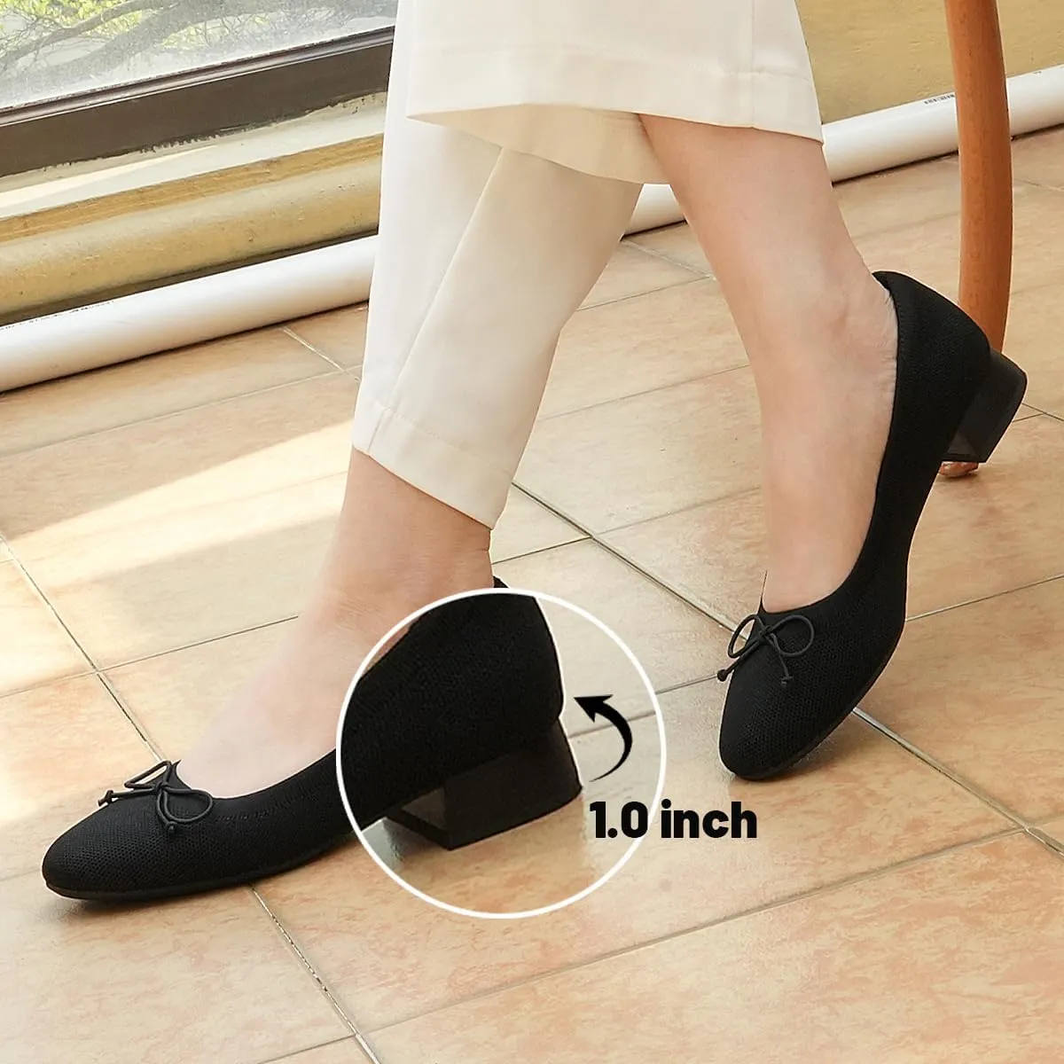 JENN ARDOR Womens Low Block Chunky Pumps Ladies Dress Heels Closed Round Toe Casual Shoes Wedding Bridal Party Office Shoes 1.0 Inch