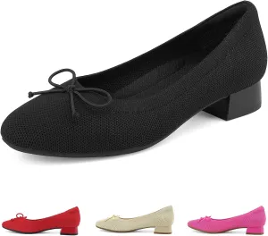 JENN ARDOR Womens Low Block Chunky Pumps Ladies Dress Heels Closed Round Toe Casual Shoes Wedding Bridal Party Office Shoes 1.0 Inch