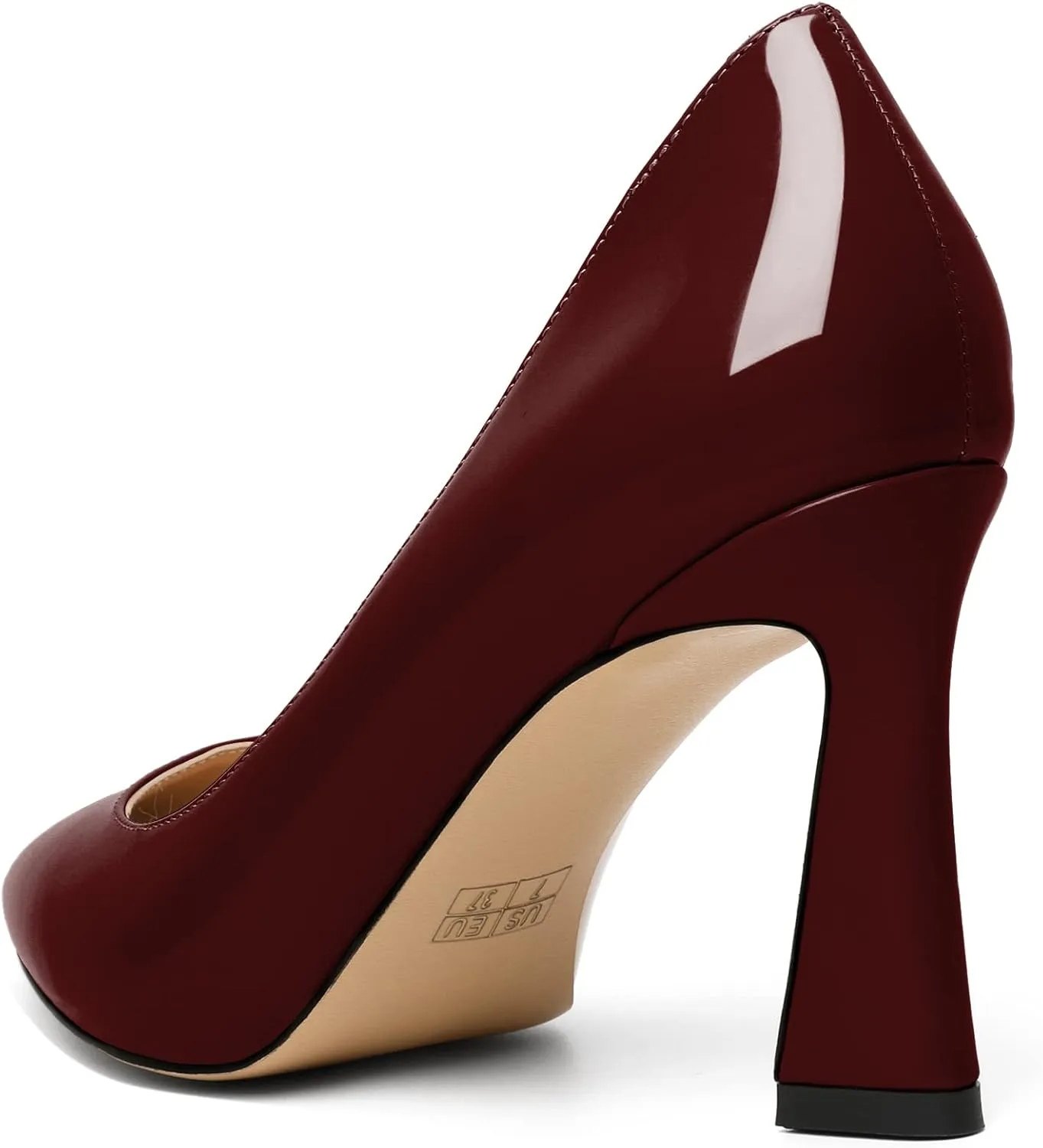 Joseywade Womens High Heels Pointed Toe Stilettos Heel Pumps Slip-on Closed Toe 3.5 Inch Flare Heels Leather Dress Shoes