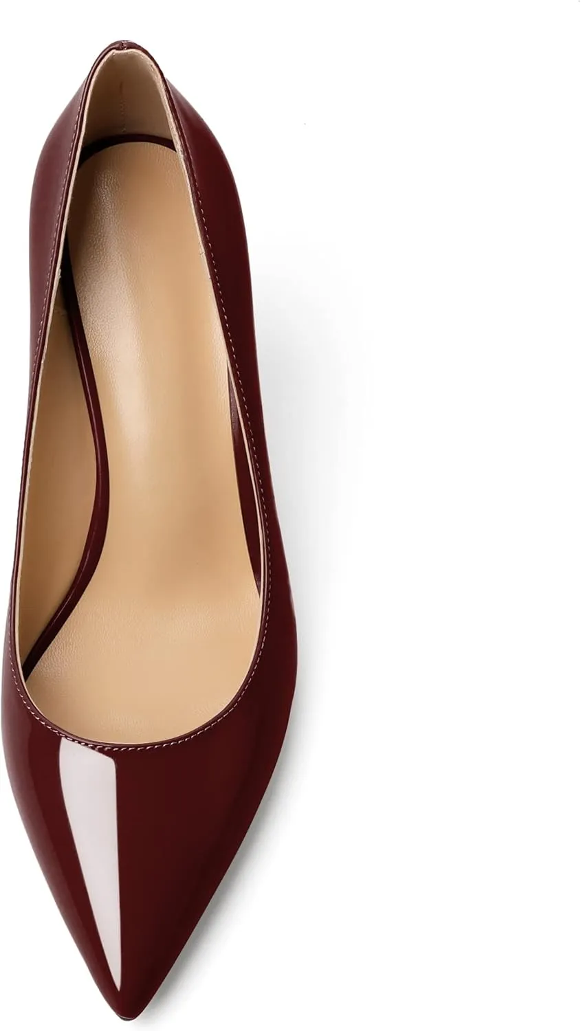 Joseywade Womens High Heels Pointed Toe Stilettos Heel Pumps Slip-on Closed Toe 3.5 Inch Flare Heels Leather Dress Shoes