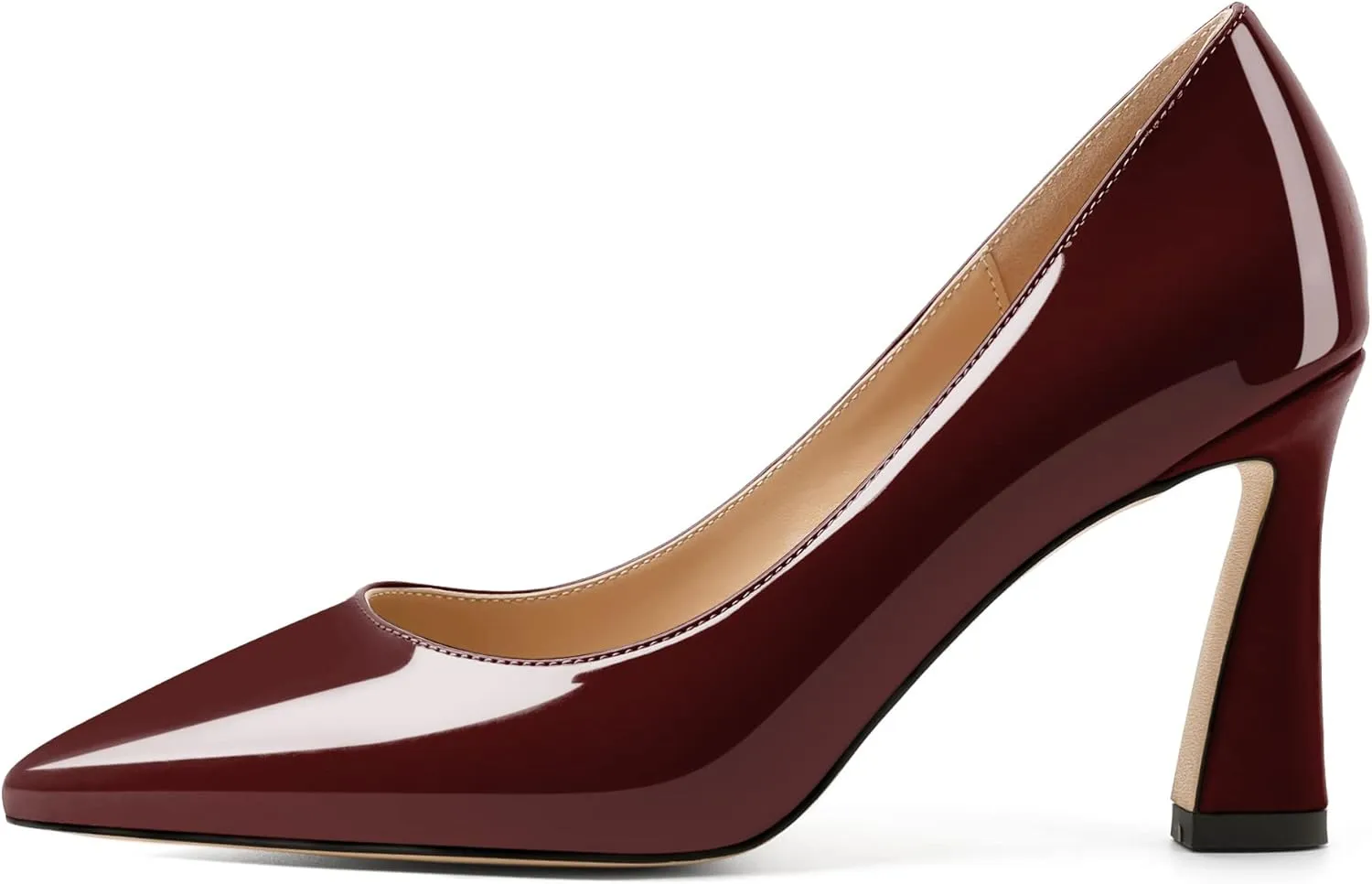 Joseywade Womens High Heels Pointed Toe Stilettos Heel Pumps Slip-on Closed Toe 3.5 Inch Flare Heels Leather Dress Shoes