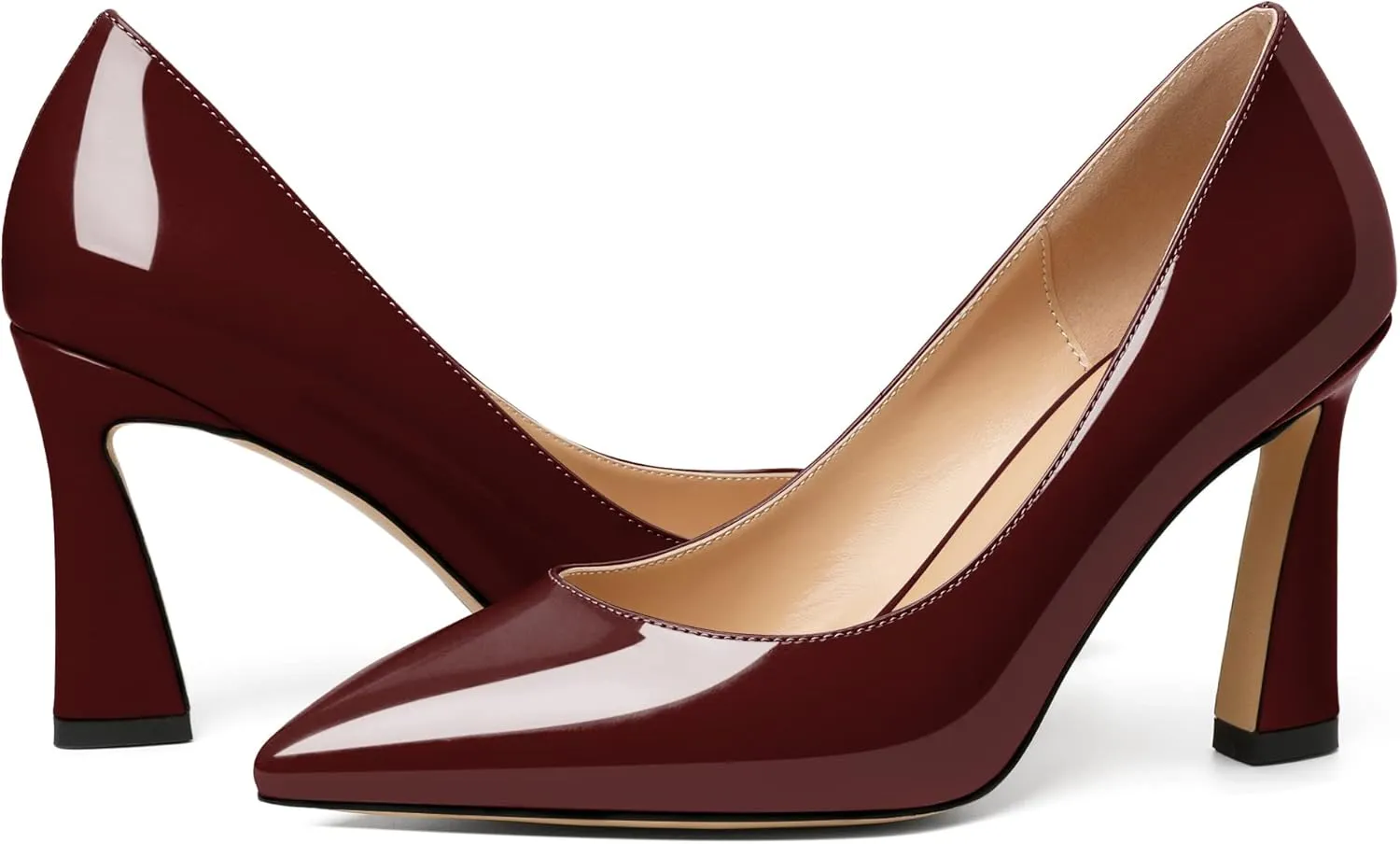 Joseywade Womens High Heels Pointed Toe Stilettos Heel Pumps Slip-on Closed Toe 3.5 Inch Flare Heels Leather Dress Shoes
