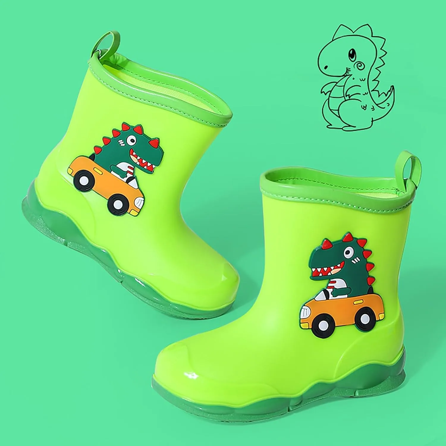 Kids Cartoon Dinosaur Printed Rain Shoes Shoes Outdoor Slip Boots Non Slip Rain Children's Shoes Kids Ankle Boots