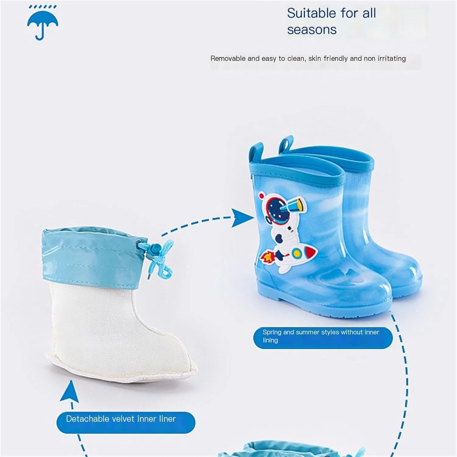 Kids Rain Boots for Boys Girls Toddler Cartoon Soft Rubber Water Proof Non Slip Rain Shoes Outdoor Play Mud Shoes