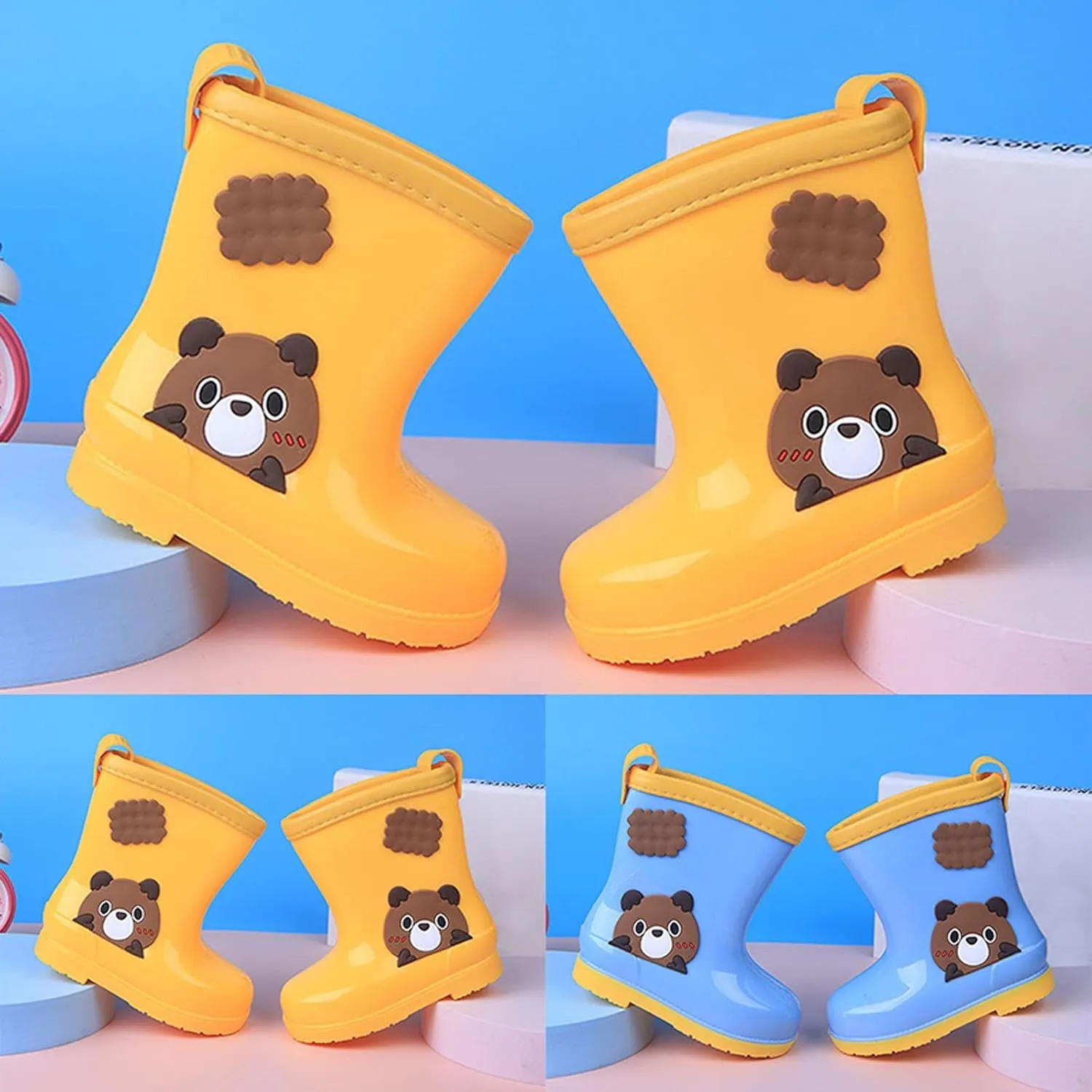 Kids Rain Boots Rubber Waterproof Toddler Rain Boots Cute Bear Cartoon Boys Girls Mud Boots Water Shoes Lightwight