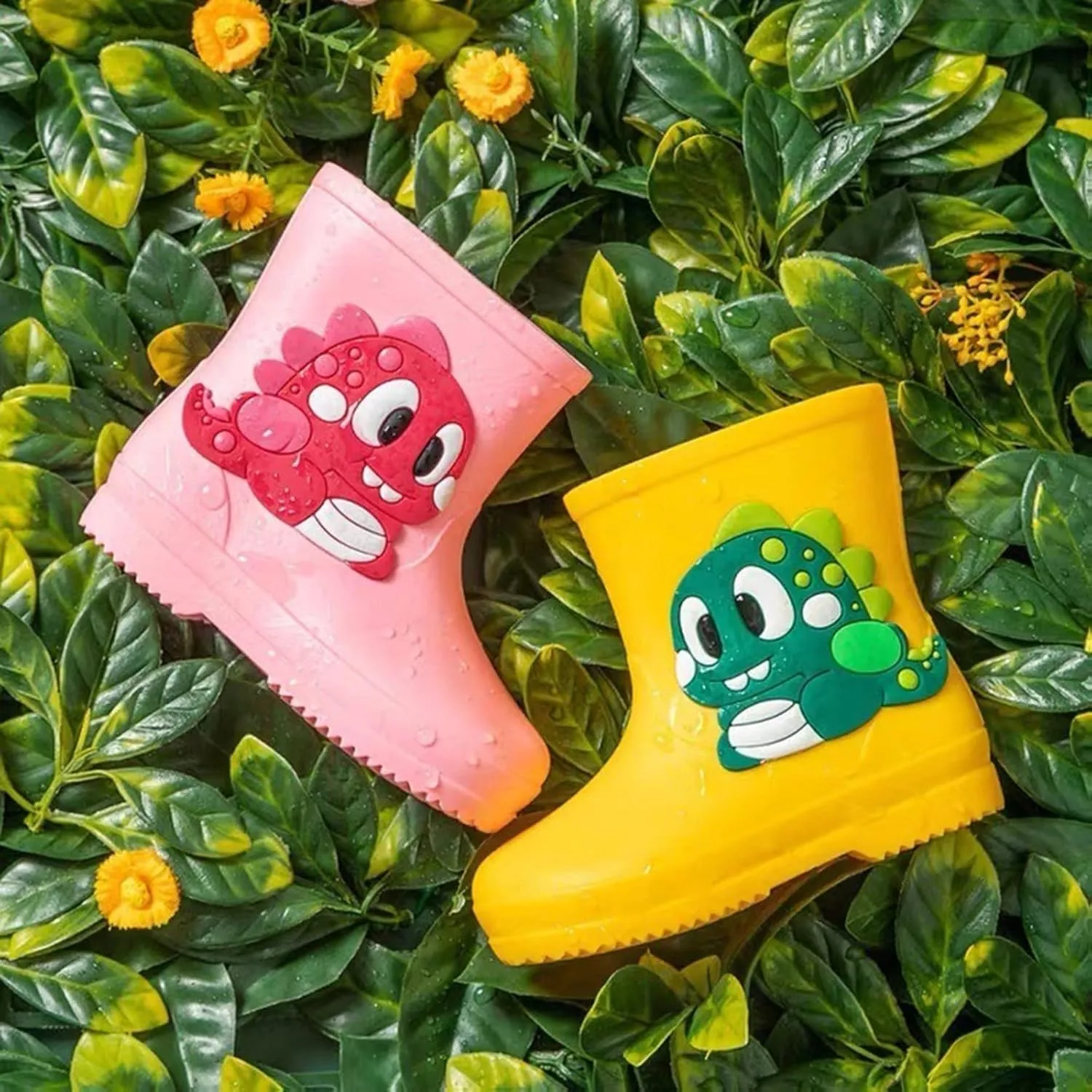 Kids Rain Boots Waterproof Printed Rubber Boots with Handles Toddler Kids Lightweight Adorable Rain Boots