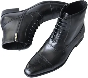 Lace Up Round Toe Boots for Men Oxford Carved Brogue Cap Toe PU Anti-Slip Waterproof Formal Dress Work