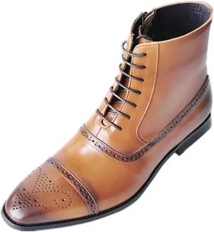 Lace Up Round Toe Boots for Men Oxford Carved Brogue Cap Toe PU Anti-Slip Waterproof Formal Dress Work