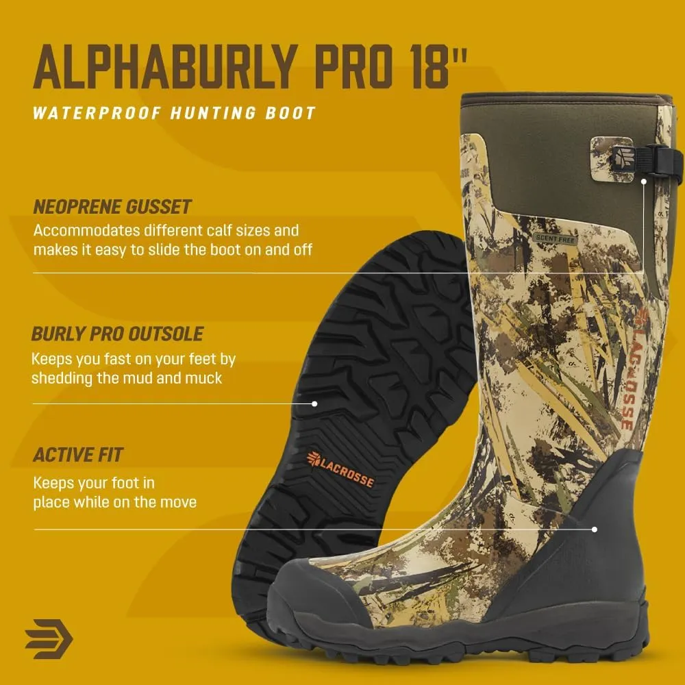 LaCrosse Alphaburly Pro 18" Hunting Boots for Men Featuring Waterproof Rubber, Adjustable Gusset, and EVA Footbed