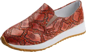 Ladies Fashion Print Leather Comfortable Thick Soled Casual Sports Shoes Flat Tennis Shoes (Brown, 8.5)
