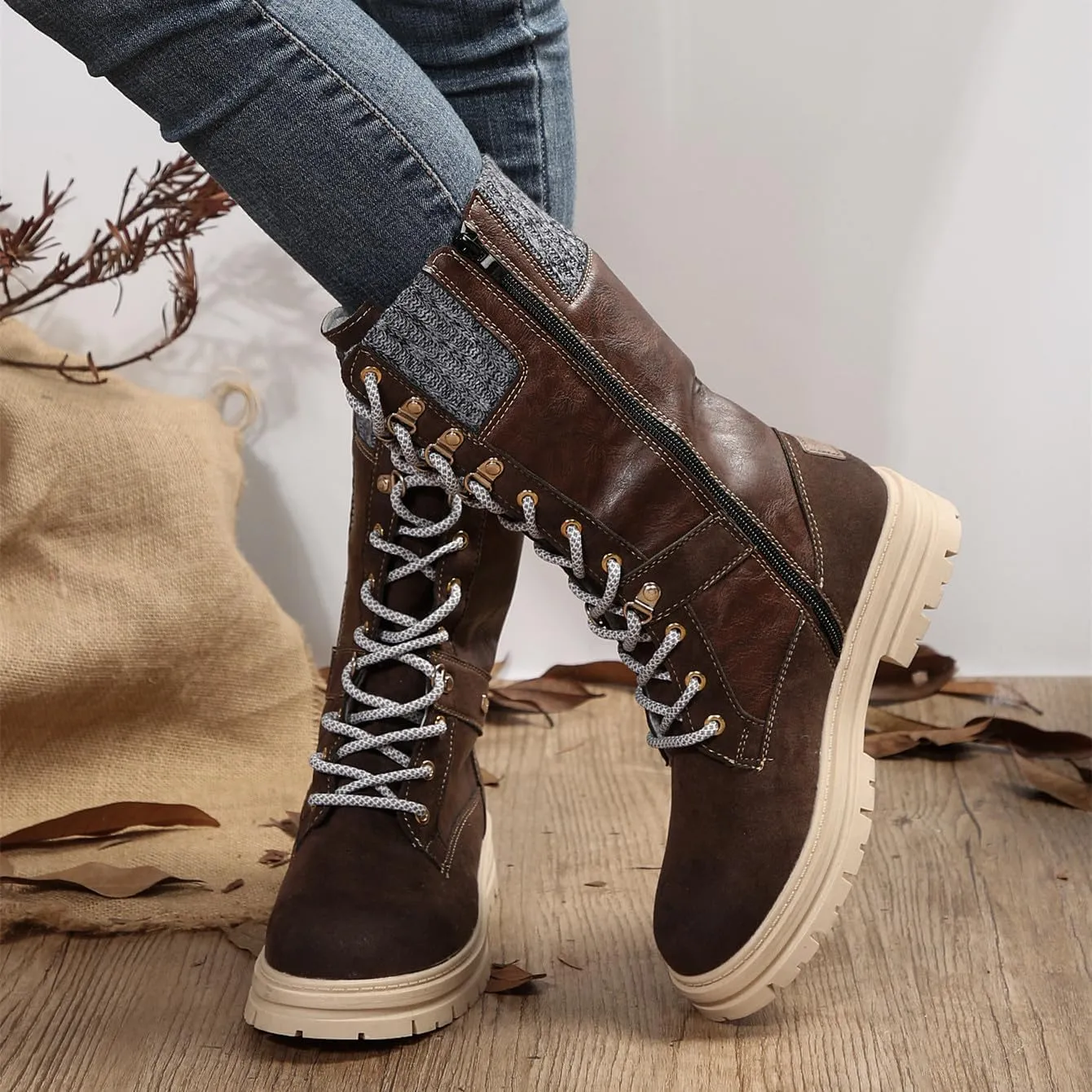Ladmiple Ankle Boots Women Low Heel Mid Calf Side Zip Combat Boots Motorcycle Riding Military Biker Boots Dress Short Booties 2023