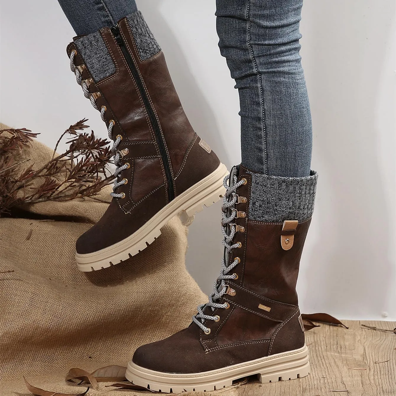 Ladmiple Ankle Boots Women Low Heel Mid Calf Side Zip Combat Boots Motorcycle Riding Military Biker Boots Dress Short Booties 2023