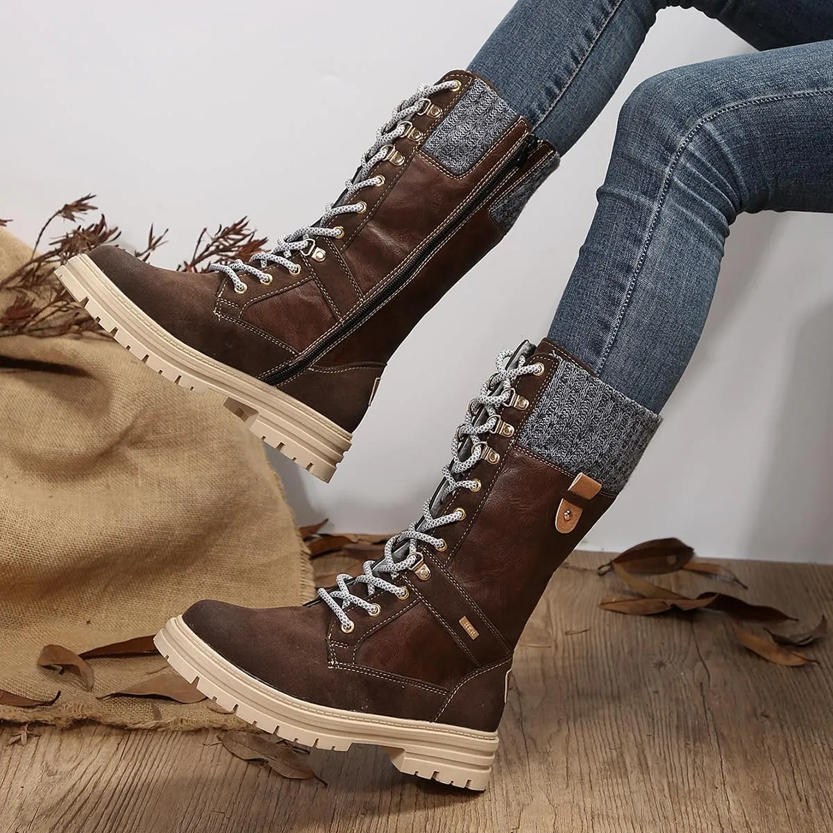 Ladmiple Ankle Boots Women Low Heel Mid Calf Side Zip Combat Boots Motorcycle Riding Military Biker Boots Dress Short Booties 2023
