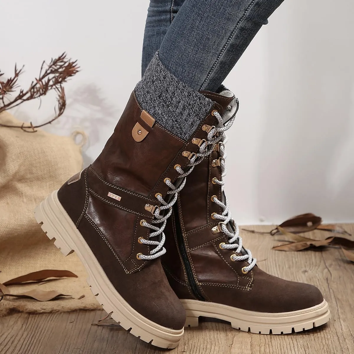 Ladmiple Ankle Boots Women Low Heel Mid Calf Side Zip Combat Boots Motorcycle Riding Military Biker Boots Dress Short Booties 2023