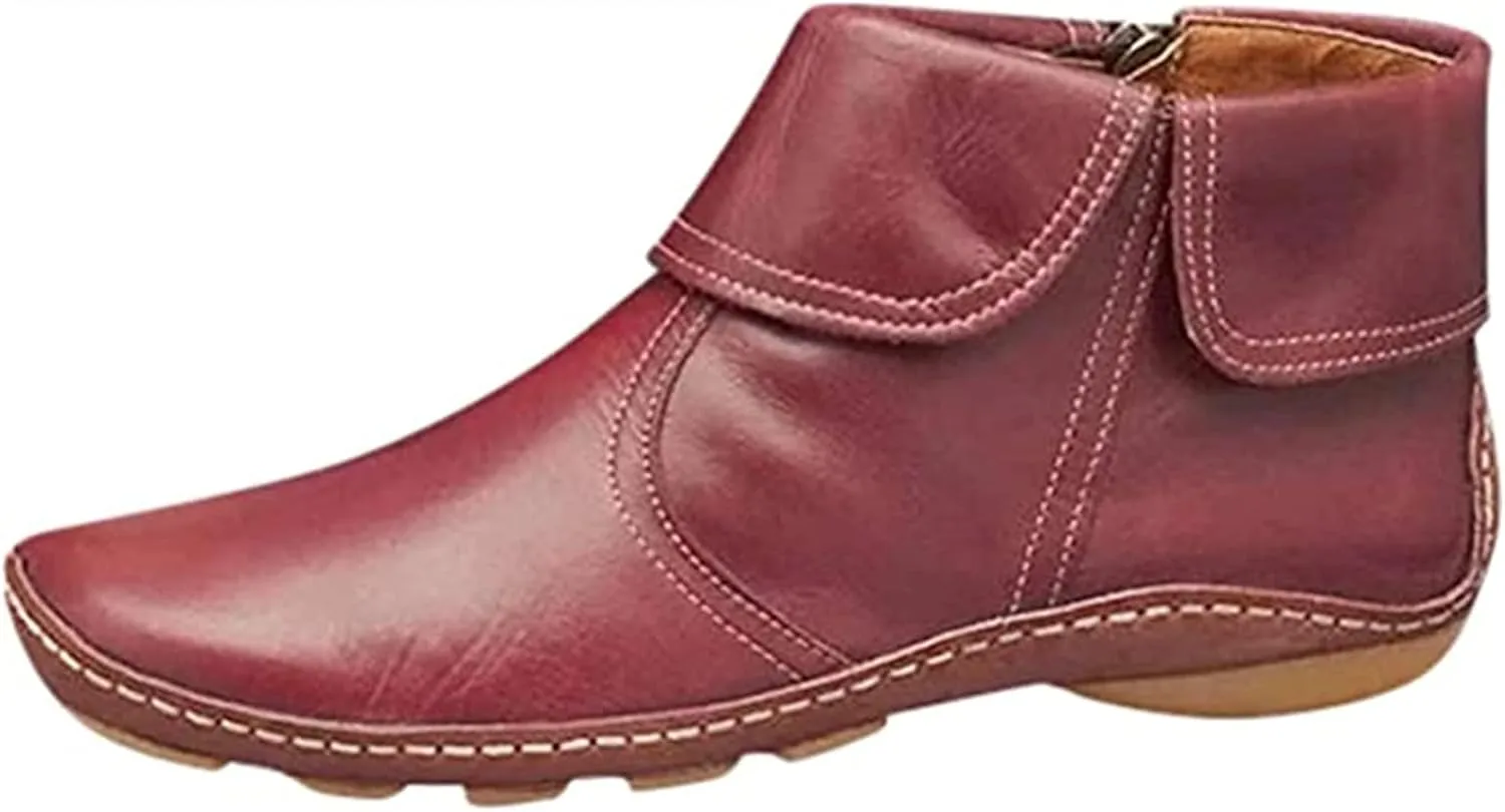 Ladmiple Boots For Women Ankle Booties Flat Heel Cowboy Western Fashion Cowgirl Combat Short Booties Walking Shoes 2024